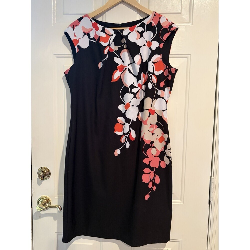 New York and Company Sheath Floral Dress Size 16 Black